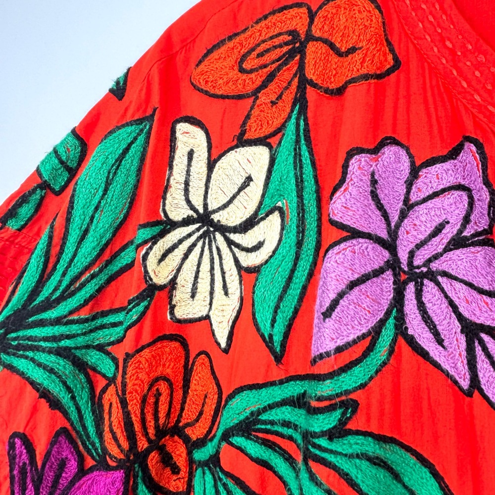 Roller Rabbit Orange Floral Embroidered Tassel Tunic Dress Pockets Cotton Size M - Picture 8 of 15